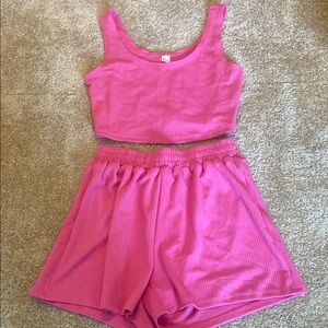Pink Ribbed Tank and Shorts Set